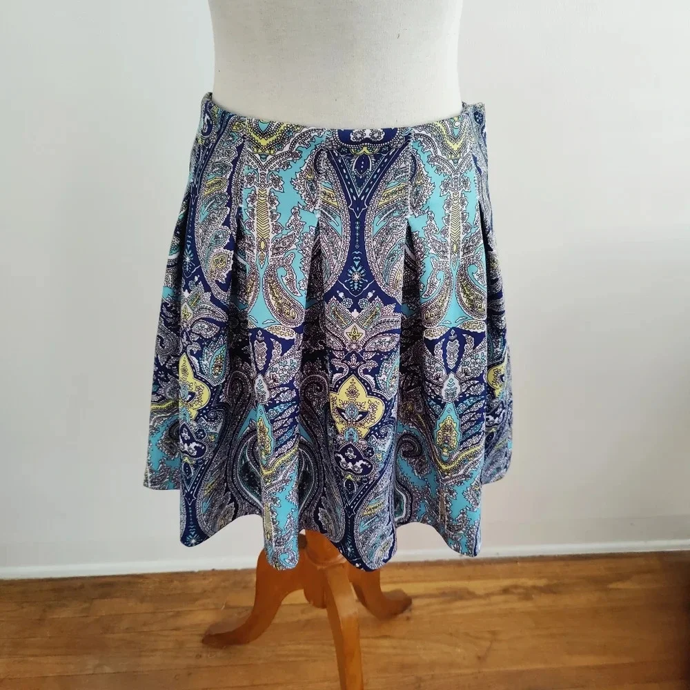 Paisley Print Skirt / Blue & Yellow / Size 10 • New w/o Tags